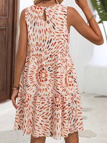 SHEIN VCAY Allover Print Ruffle Hem Smock Dress - Apricot - View 2