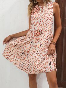 SHEIN VCAY Allover Print Ruffle Hem Smock Dress - Apricot - View 6