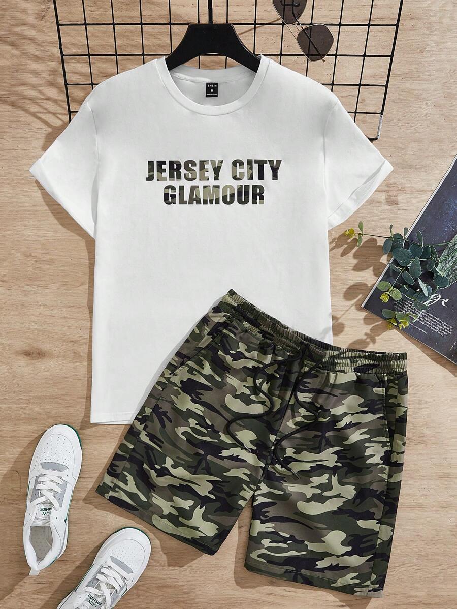 GENTILAND Nam Bông Đồ họa Khẩu hiệu Áo thun & Camo In Quần short - Nhiều màu - Xem 1