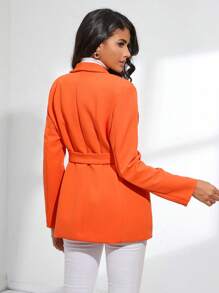 SHEIN BIZwear 青果領腰帶西裝外套 - 橘色 - 查看 2