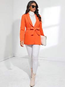 SHEIN BIZwear 青果領腰帶西裝外套 - 橘色 - 查看 3