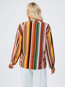 SHEIN Clasi In sọc Nút phía trước Áo sơ mi - Nhiều màu - Xem 3