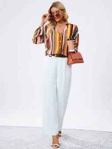 SHEIN Clasi In sọc Nút phía trước Áo sơ mi - Nhiều màu - Xem 5