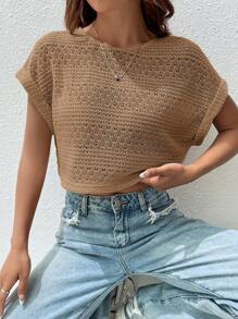 SHEIN EZwear 素色蝙蝠袖短款上衣 - 卡其色 - 查看 6