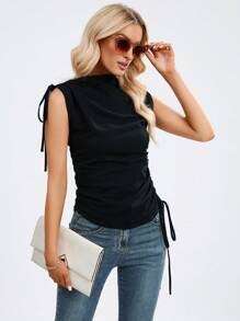 SHEIN Privé Cổ giả Bên dây rút Áo không tay - màu đen - Xem 1