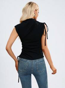 SHEIN Privé Cổ giả Bên dây rút Áo không tay - màu đen - Xem 2