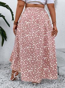SHEIN Holidaya Plus Dalmatian Print Ruffle Hem Skirt - Pink - View 2