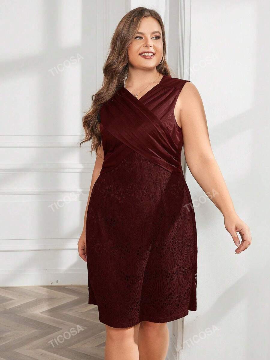 Plus Contrast Mesh Lace Dress