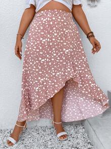 SHEIN Holidaya Plus Dalmatian Print Ruffle Hem Skirt - Pink - View 6