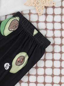 Conjunto de pijama para niñas preadolescentes, ropa de dormir linda con estampado de aguacate, parte superior de manga corta con cuello redondo y pantalones largos, para todas las estaciones - Negro - Ver 4
