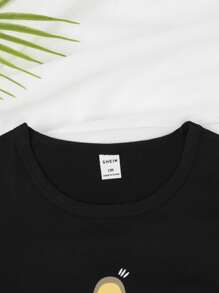 Conjunto de pijama para niñas preadolescentes, ropa de dormir linda con estampado de aguacate, parte superior de manga corta con cuello redondo y pantalones largos, para todas las estaciones - Negro - Ver 5