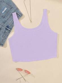 Calvaya 大碼素色短款背心 - 紫色 - 查看 1