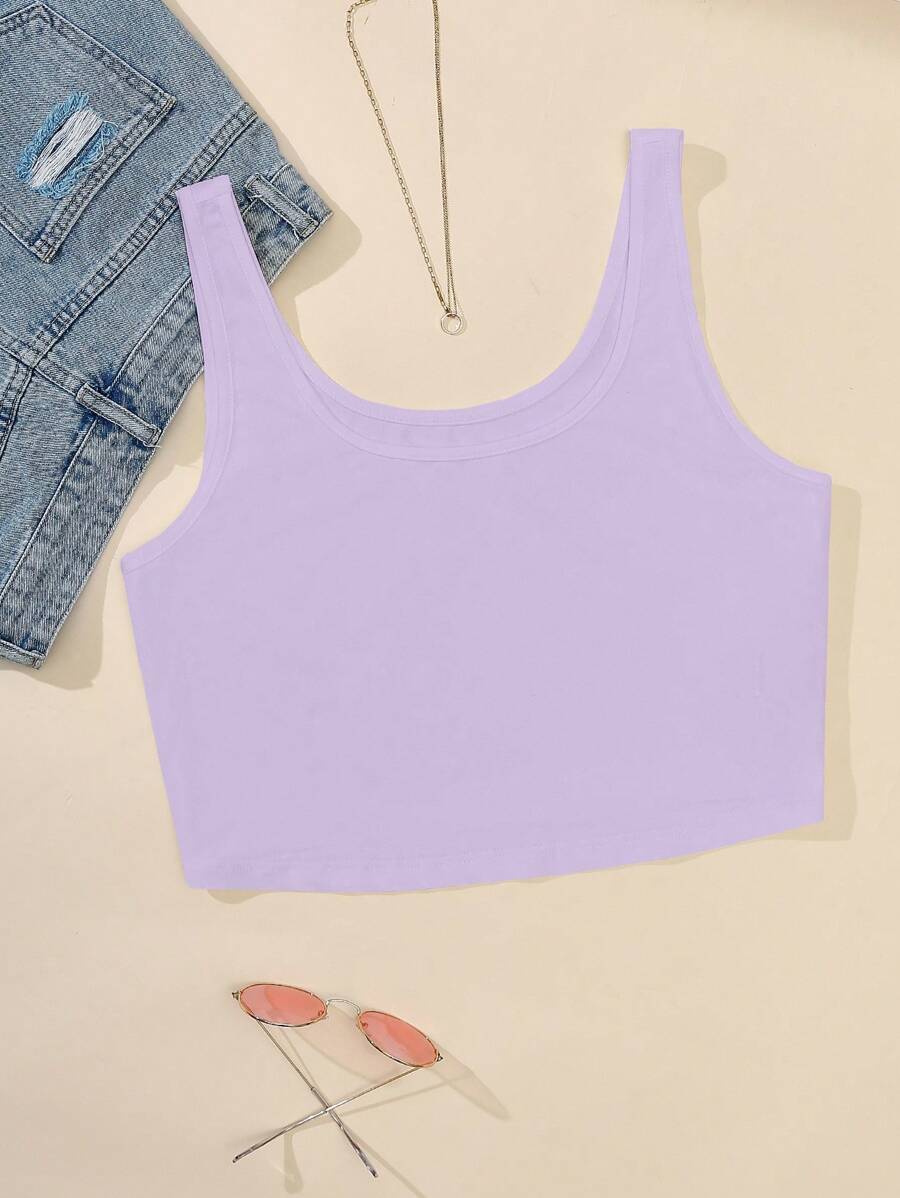 Calvaya 大碼素色短款背心 - 紫色 - 查看 1