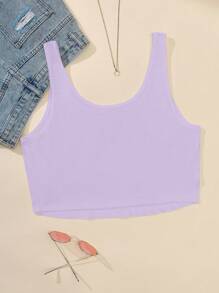 Calvaya 大碼素色短款背心 - 紫色 - 查看 2