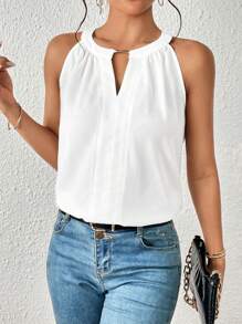 SHEIN Essnce Keyhole Neckline Sleeveless Blouse - White - View 4
