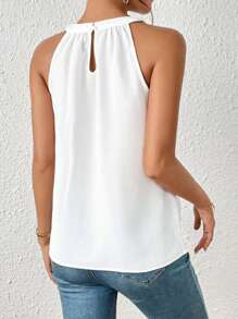 SHEIN Essnce Keyhole Neckline Sleeveless Blouse - White - View 2