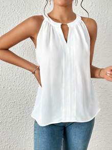 SHEIN Essnce Keyhole Neckline Sleeveless Blouse - White - View 5