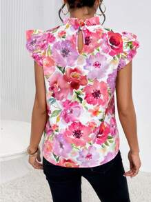 SHEIN Privé Áo sơ mi nữ Nút viền lá sen Xù Hoa Tất cả trên in Boho - Nhiều màu - Xem 2