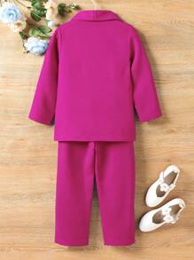 SHEIN 女小童素色吊帶上衣和青果領外套和褲子 - 彩色 - 查看 2
