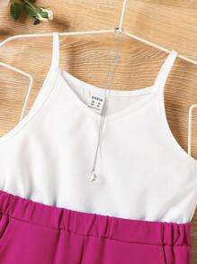 SHEIN 女小童素色吊帶上衣和青果領外套和褲子 - 彩色 - 查看 4