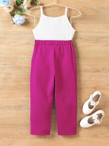 SHEIN 女小童素色吊帶上衣和青果領外套和褲子 - 彩色 - 查看 7