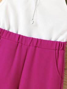 SHEIN 女小童素色吊帶上衣和青果領外套和褲子 - 彩色 - 查看 8