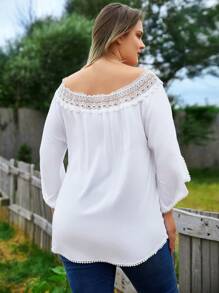 RueChic Plus Guipure Lace Insert Blouse - White - View 2