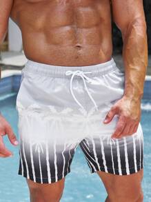 Surfspeed 男士條紋圖案和棕櫚樹印花腰部抽繩泳褲 - 彩色 - 查看 1