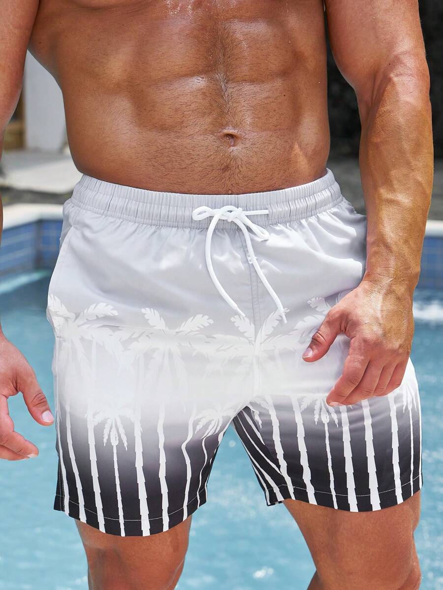 Surfspeed 男士條紋圖案和棕櫚樹印花腰部抽繩泳褲 - 彩色 - 查看 1