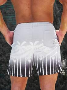 Surfspeed 男士條紋圖案和棕櫚樹印花腰部抽繩泳褲 - 彩色 - 查看 2