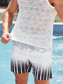 Surfspeed 男士條紋圖案和棕櫚樹印花腰部抽繩泳褲 - 彩色 - 查看 5