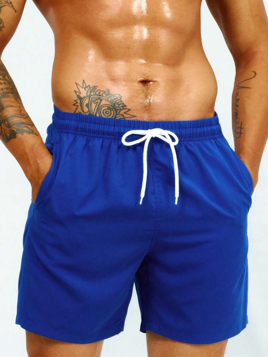 Manfinity KASUA Men Drawstring Waist Slant Pocket Swim Trunks,Hawaiian - Royal Blue - View 1