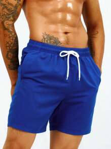Manfinity KASUA Men Drawstring Waist Slant Pocket Swim Trunks,Hawaiian - Royal Blue - View 4