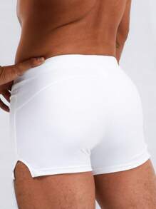 Horizaway Men Split Hem Drawstring Waist Swim Trunks