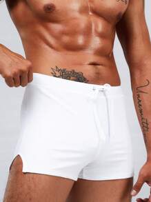 Horizaway Men Split Hem Drawstring Waist Swim Trunks