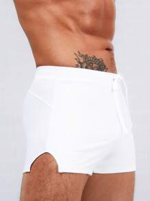 Horizaway Men Split Hem Drawstring Waist Swim Trunks