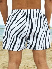 Surfspeed Men Zebra Stripe Drawstring Waist Swim Trunks,Hawaiian - Black and White - View 2