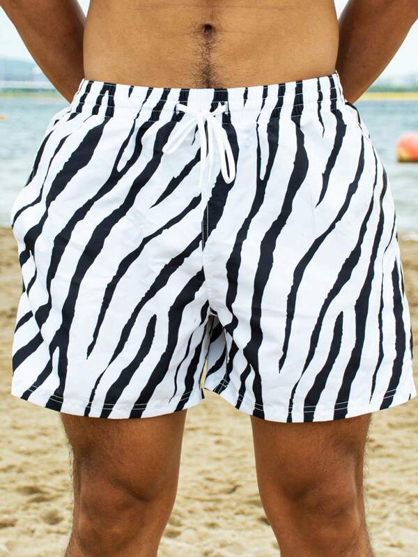 Manfinity Men Zebra Stripe Drawstring Waist Swim Trunks SHEIN USA