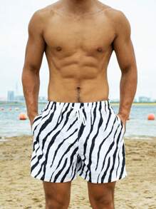 Surfspeed Men Zebra Stripe Drawstring Waist Swim Trunks,Hawaiian - Black and White - View 6