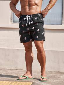 Surfspeed 男士滿版棕櫚樹印花腰部抽繩泳褲 - 黑色 - 查看 3