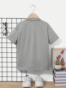SHEIN Boys Solid Half Button Polo Shirt Without Necklace - Light Grey - View 2