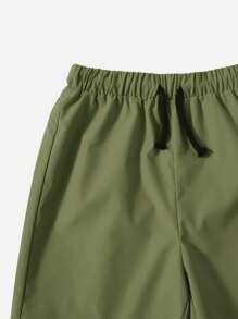 SHEIN 男孩字母貼布T恤和腰部抽繩短褲 - 軍綠色 - 查看 3