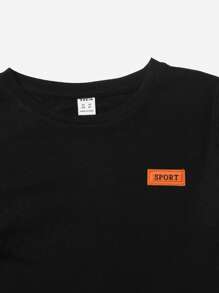 SHEIN 男孩字母貼布T恤和腰部抽繩短褲 - 軍綠色 - 查看 4