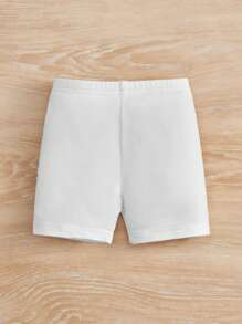 Baby Girl Solid Elastic Waist Shorts - White - View 1