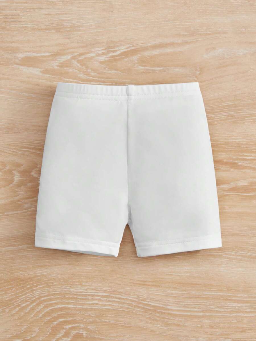 Baby Girl Solid Elastic Waist Shorts - White - View 1