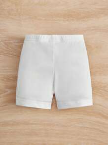 Baby Girl Solid Elastic Waist Shorts - White - View 2