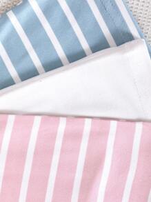 3pcs Baby Girl Casual Striped & Solid Color Short Sleeve T-Shirts, Versatile For Daily Wear - Multicolor - View 5