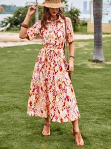 SHEIN VCAY In Toàn bộ Thắt lưng Váy sơ mi - Nhiều màu - Xem 5