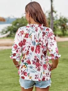 SHEIN Clasi 印花缺口領襯衫 - 白色 - 查看 3