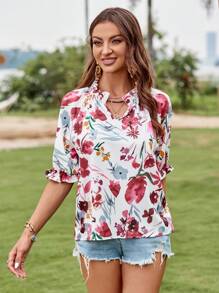 SHEIN Clasi 印花缺口領襯衫 - 白色 - 查看 6